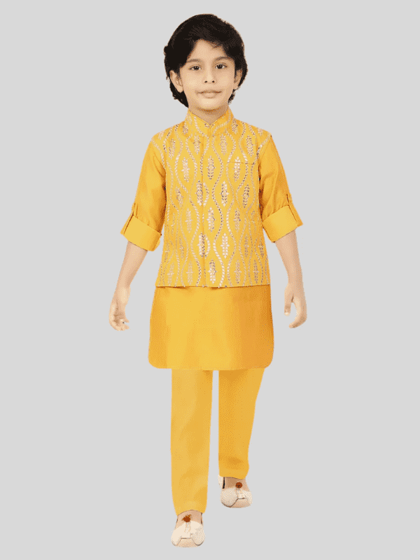 Boys Traditional With Work Chudidar Kurta with Koti - Gold