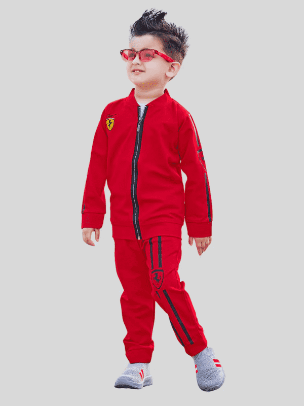 Boys Casual Coordinate Sets Printed Full Sleeves Track Pant Set - Red