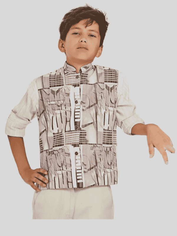 Boys Party Waist Coat with Shirt High Neck-Pink