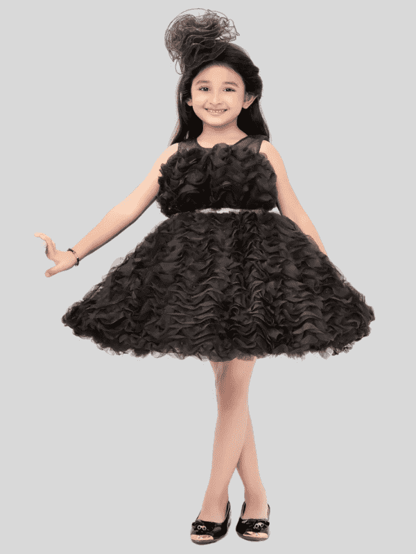 Girls Party Heavy Western Gown With Work- Black