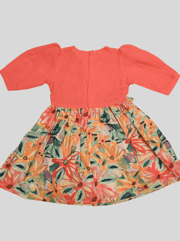 Girls Casual Printed Cotton Frocks - Peach