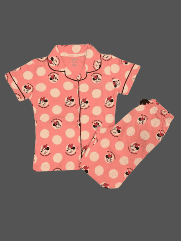 Girls Leisure Half Sleeves Front Open Night Suit - Pink