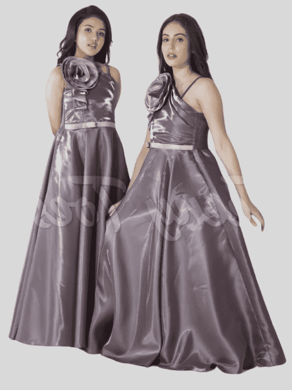 Girls Party Satin Western Gown With Work - Purple