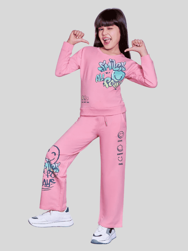 Girls Casual Printed Full Sleeves Plazo Set - Pink