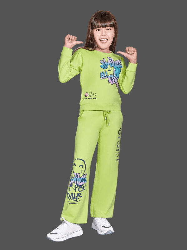 Girls Casual Printed Half Sleeves Plazo Set - L.Green