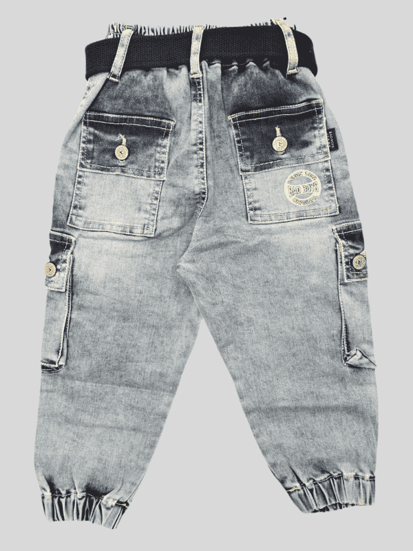 Boys Casual Plain Jeans Joggers With Rib - Blue