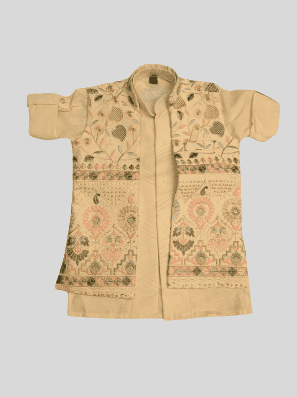 Boys Traditional Little Magic Printed Indo Western Kurta Set - Cream