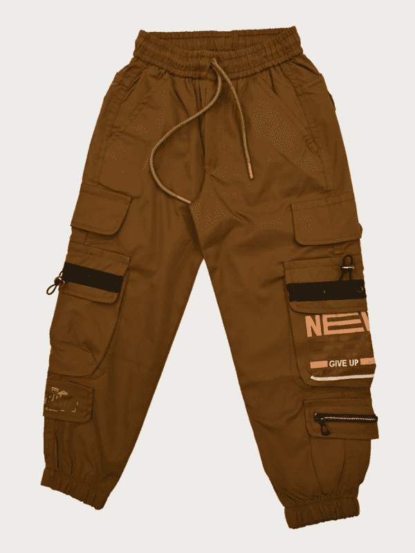 Boys Casual Plain Cotton Joggers With Rib - Coffee