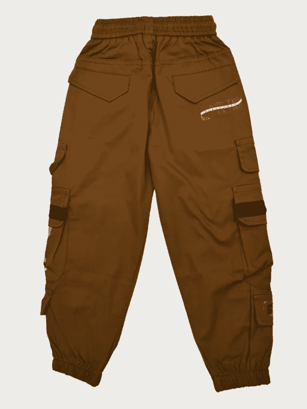 Boys Casual Plain Cotton Joggers With Rib - Coffee