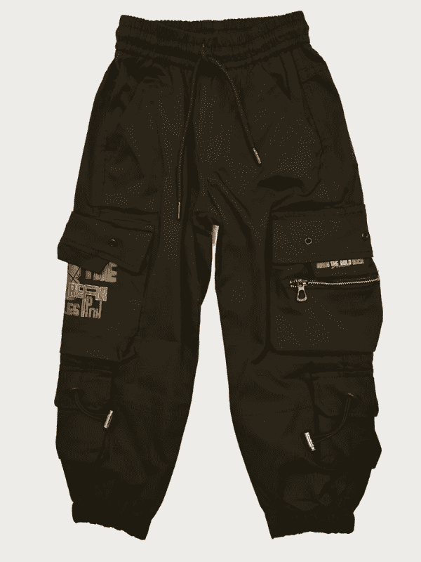 Boys Casual Printed Cotton Joggers With Rib - Black