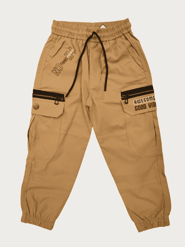 Boys Casual Fashion Cotton Joggers With Rib - Khakhi