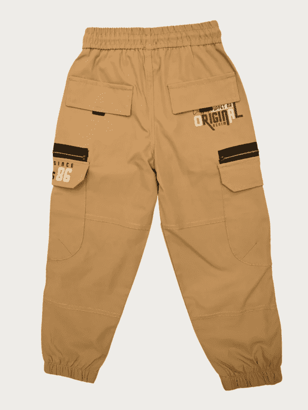 Boys Casual Fashion Cotton Joggers With Rib - Khakhi