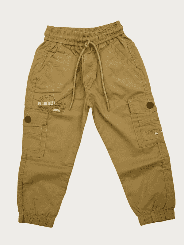 Boys Casual Plain Cotton Joggers With Rib - Green