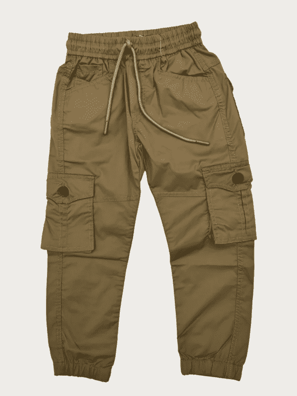 Boys Casual Plain Cotton Joggers With Rib - Green