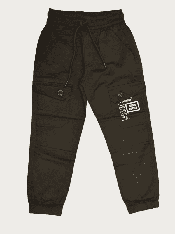 Boys Casual Plain Cotton Joggers With Rib - Black