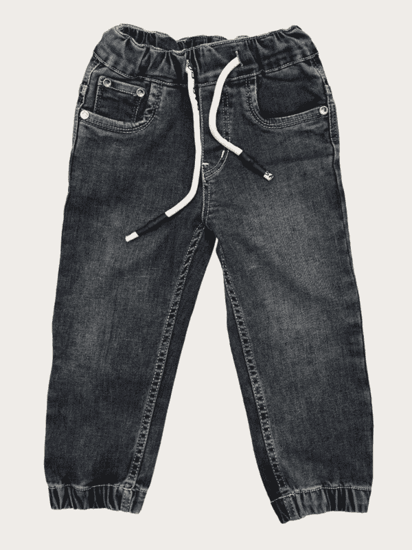 Boys Casual Plain Jeans Joggers With Rib - Blue