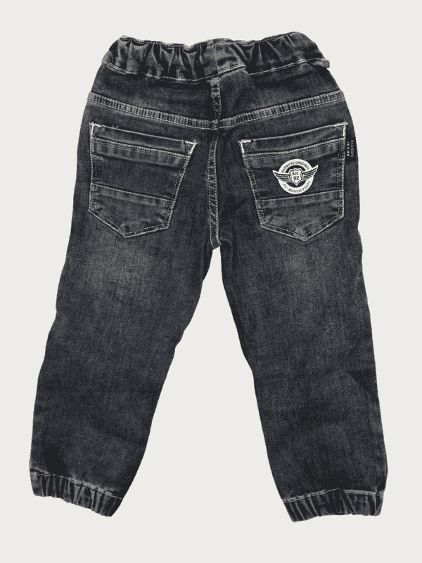 Boys Casual Plain Jeans Joggers With Rib - Blue