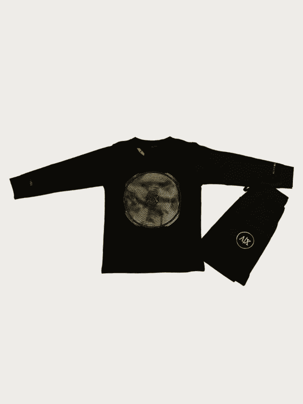 Boys Casual Coordinate Sets Printed Full Sleeves Track Pant Set - Black