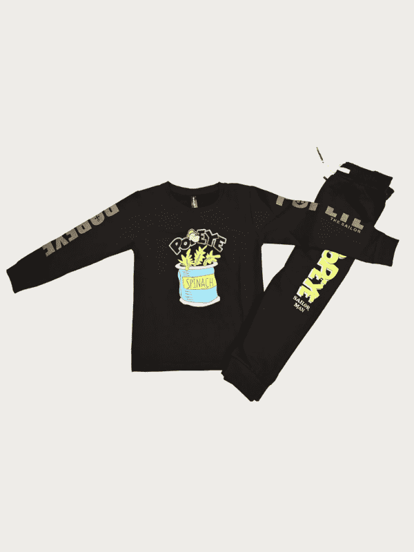 Boys Casual Coordinate Sets Printed Full Sleeves Track Pant Set - Navy Blue