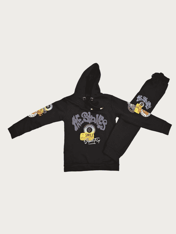 Boys Casual Coordinate Sets Printed Full Sleeves Track Pant Set - Navy Blue