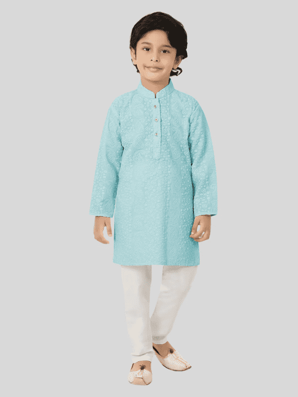 Boys Traditional Self Design Chudidar Kurta Set - Blue