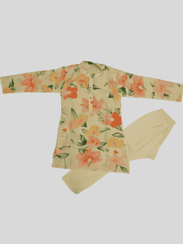 Boys Traditional Printed Chudidar Kurta Set - Cream