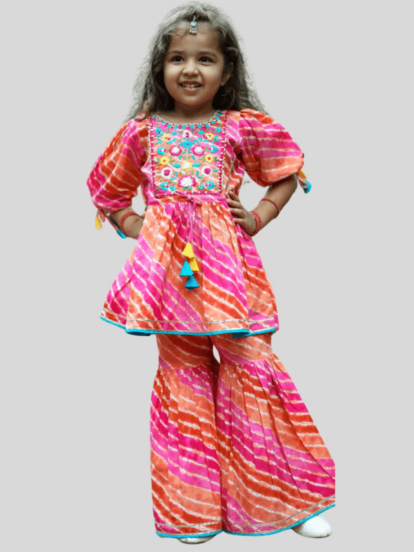 Girls Traditional 3/4th Sleeves Sharara Set - Pink.