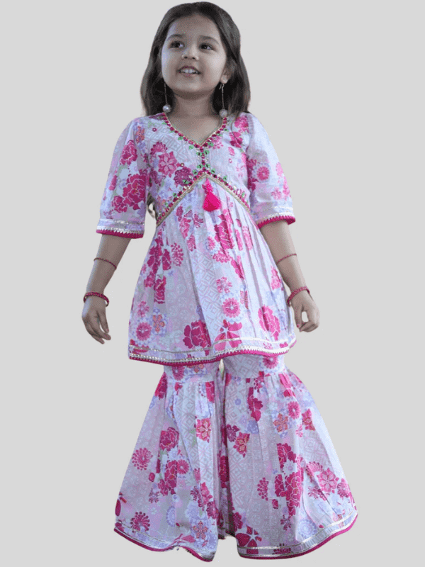 Girls Traditional 3/4th Sleeves Sharara Set - Pink