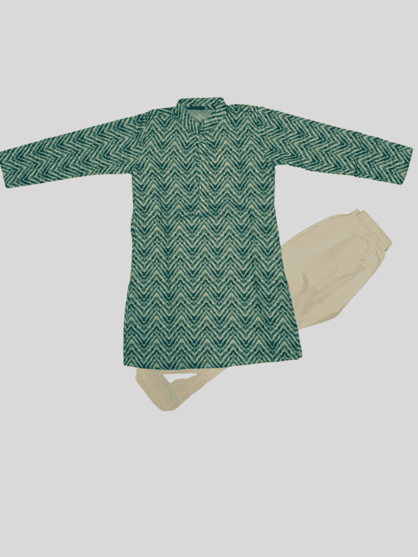 Boys Traditional Printed Chudidar Kurta Set - D.Green