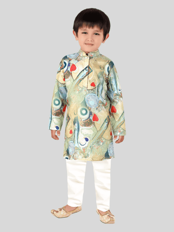 Boys Traditional Printed Chudidar Kurta Set - P.Green