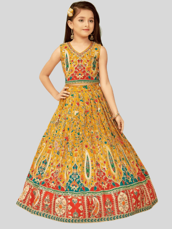 Girls Traditional Sleeves Less Long Choli - Yellow