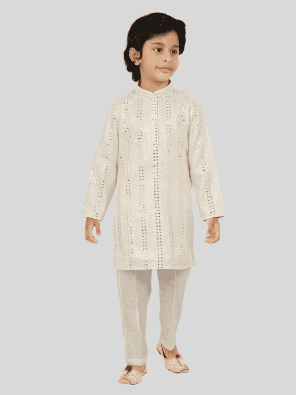 Boys Traditional With Work Indo Western Kurta Set - Cream
