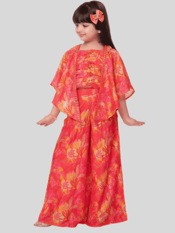 Girls Traditional Sleeves Less Plazo Set - Rani