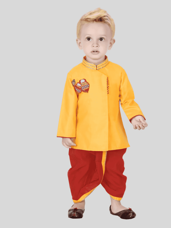 Boys Traditional Printed Chudidar Kurta Set - Yellow