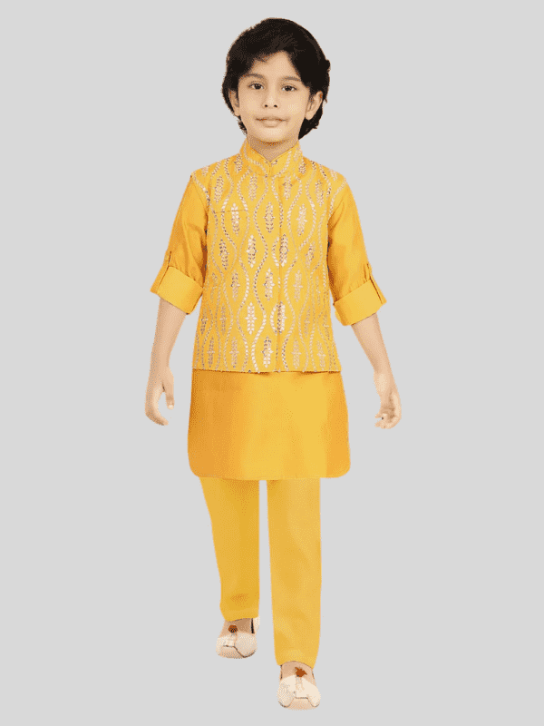 Boys Traditional With Work Chudidar Kurta with Koti - Gold