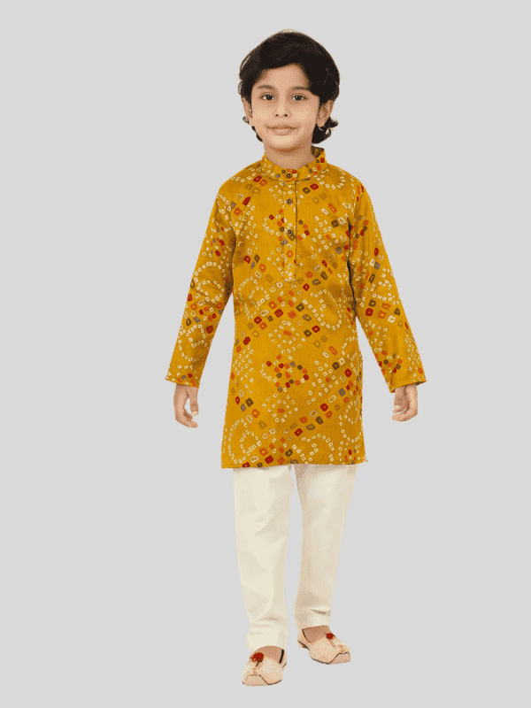 Boys Traditional Printed Chudidar Kurta Set - Gold.