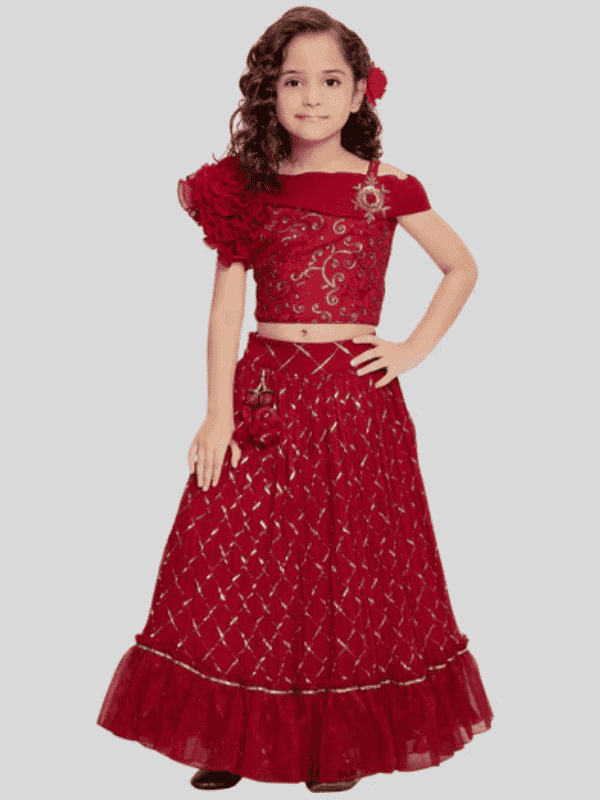 Girls Traditional Sleeves Less Long Choli - Red