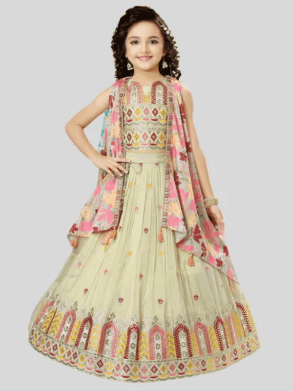 Girls Traditional Sleeves Less Long Choli - Fawn