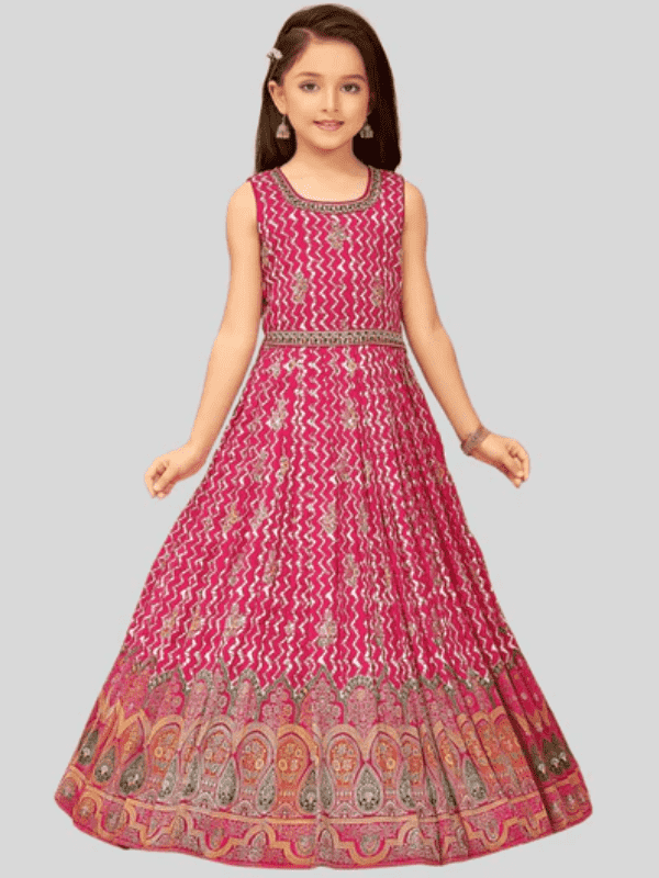 Girls Traditional Sleeves Less Full Length Gown - Rani