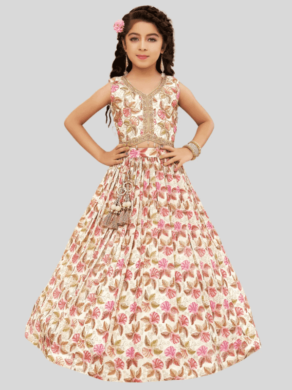 Girls Traditional Sleeves Less Long Choli - Cream