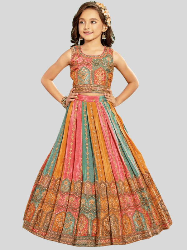Girls Traditional Sleeves Less Long Choli - Pink