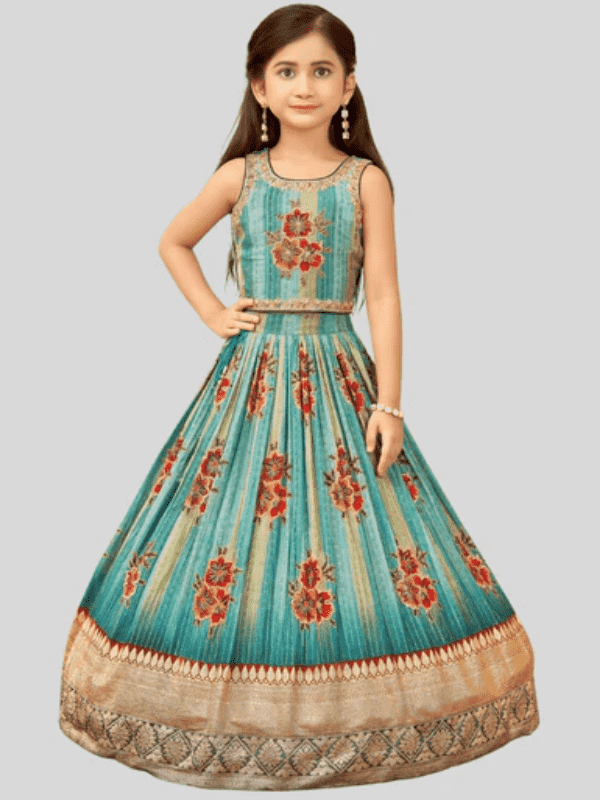 Girls Traditional Sleeves Less Long Choli - Green
