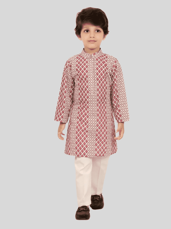 Boys Traditional Self Design Chudidar Kurta Set - Onion