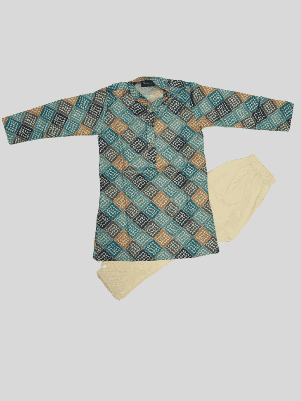 Boys Traditional Printed Chudidar Kurta Set - Blue