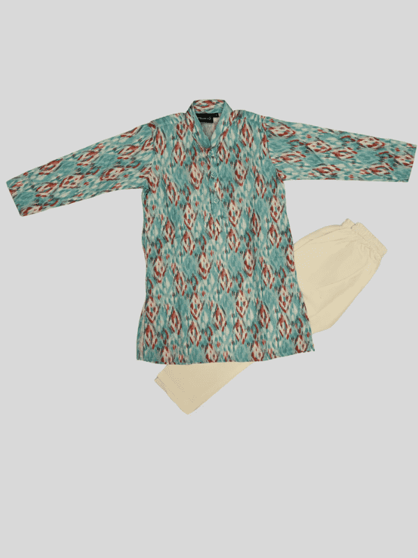 Boys Traditional Printed Chudidar Kurta Set - Blue