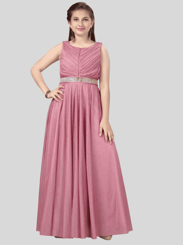 Girls Traditional Sleeves Less Full Length Gown - Pink