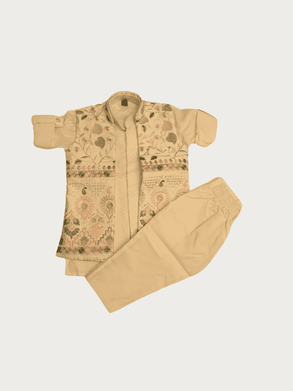 Boys Traditional Little Magic Printed Indo Western Kurta Set - Cream