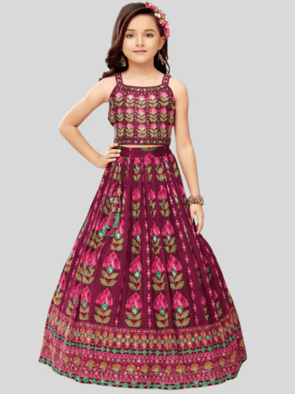 Girls Traditional Sleeves Less Long Choli - Purple