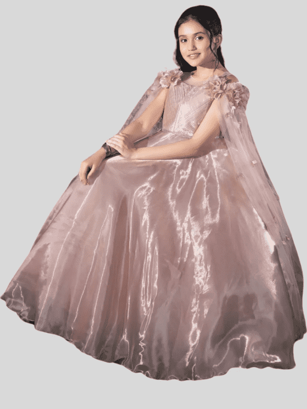 Girls Party Heavy Western Gown With Work - Peach