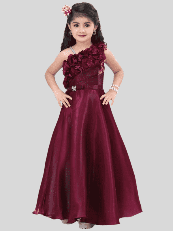 Girls Party Plain Satin Western Gown - Purple